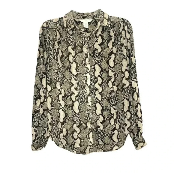 H&M Gray Snakeskin Animal Print Button Down Shirt - Picture 1 of 4